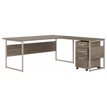 Bowery Hill Engineered Wood 72W L Shaped Table Desk with Drawers in Hickory
