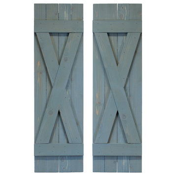 X Board and Batten Exterior Shutters Pair, Blue, 60"