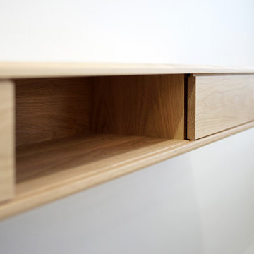 Solid White Oak Floating Media Console, Entryway Table with Three Compartments