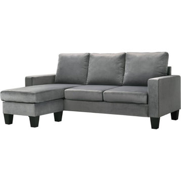 Maklaine Contemporary styled Velvet Sofa Chaise in Gray Finish