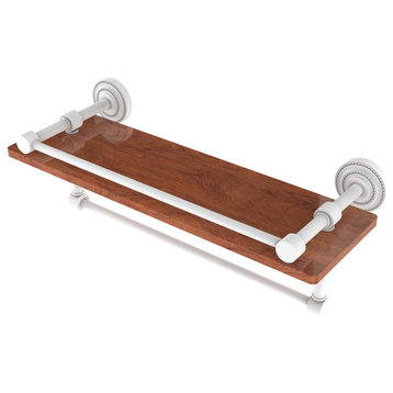 Dottingham 16" Wood Shelf with Gallery Rail and Towel Bar, Matte White