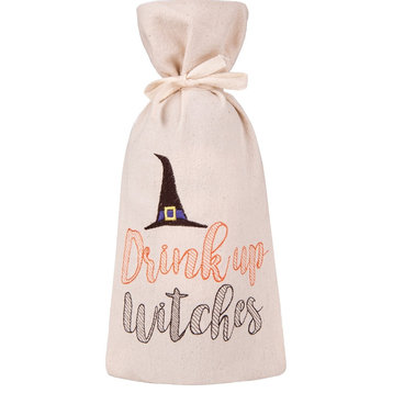 Drink Up Witches Halloween Embroidered Cloth Wine Gift Bag