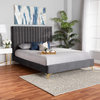 Denica Glam and Luxe Upholstered Platform Bed, Gray/Gold, Queen