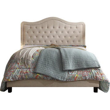 Aurora Queen Upholstered Panel Bed, Beige, Queen