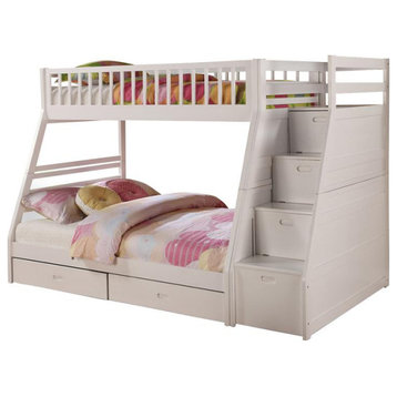 BEKids Solid Wood Twin/Full Staircase Bunk Bed with Storage in White