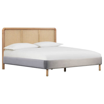 TOV Furniture Kavali 50"H Transitional Velvet Upholstered Queen Bed in Gray/Gold