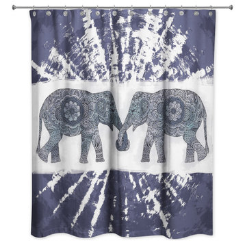 Navy Boho Elephants 71x74 Shower Curtain