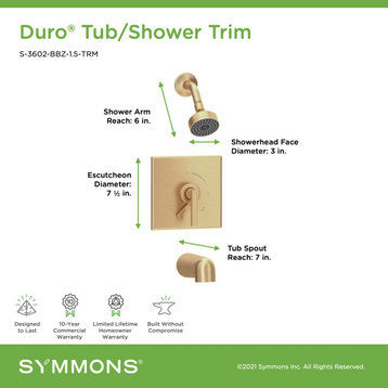 Duro Tub/Shower Faucet Trim Kit Wall Mounted, 1-Handle, Brushed Bronze, 1.5 Gpm