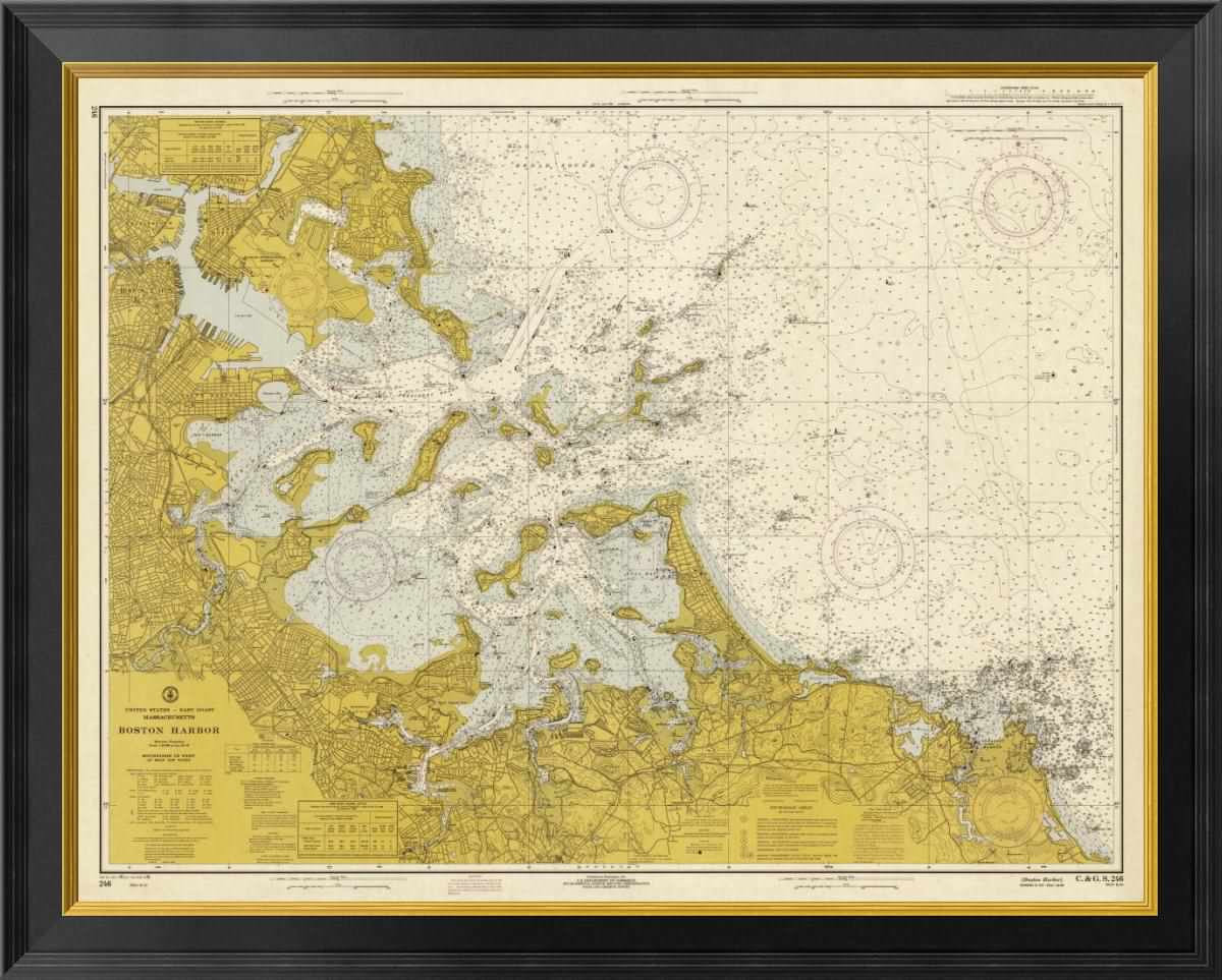 Nautical Chart, Boston Harbor 1970, Sepia Tinted, 20