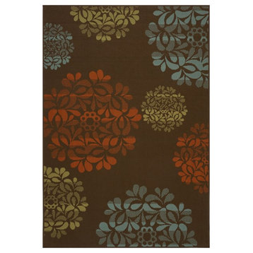 Noble House Ramonna 90x63" Indoor Fabric Floral Area Rug in Brown and Blue