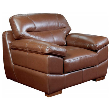Sunset Trading Jayson 45" Wide Top Grain Leather Armchair, Chestnut Brown