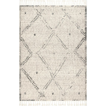 Contemporary Geometric Vintage Area Rug, Ivory, 4'x 6'