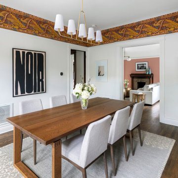 Craftsman Dining Room with William Morris Inspired Wallpaper