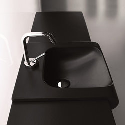 Inka 3411 Black Semi-Recessed Ceramic Bathroom Sink in Black - Bathroom Sinks