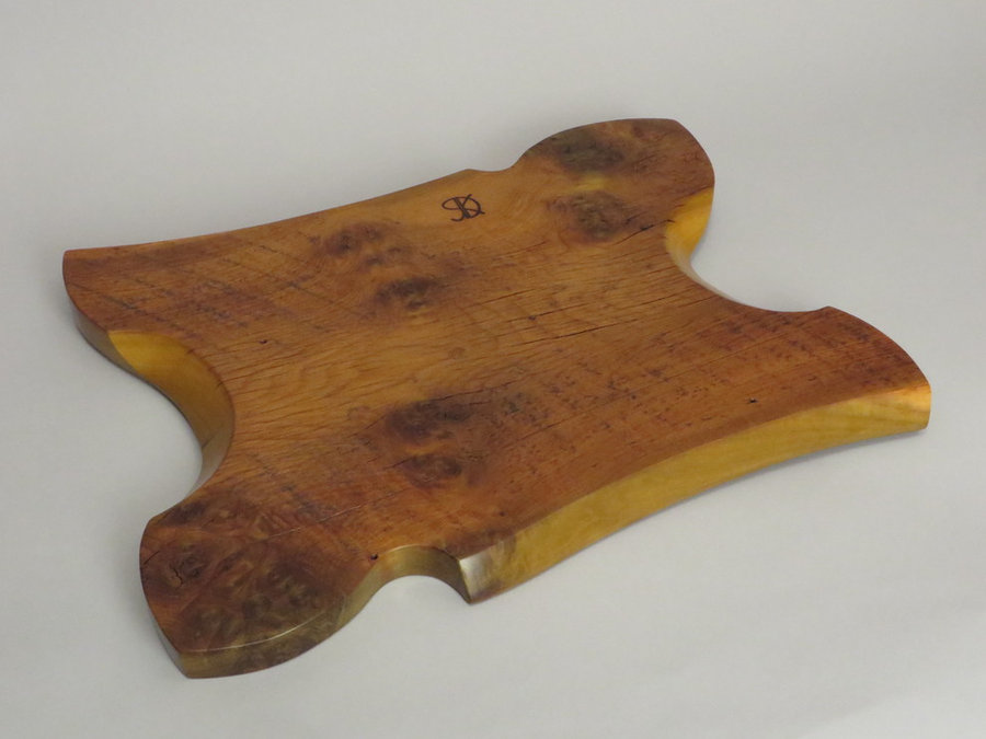 #15033 Rear Detail. Hand-Carved Serving Tray. Reclaimed Heartwood Poplar
