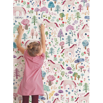 Unicorn Forest Peel and Stick Vinyl Mural, Day, 24"w X 96"h