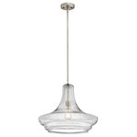 Kichler - Pendant 1-Light, Brushed Nickel - The design of this 1 light pendant from Everly collection is based on decorative blown glass containers. It features clear seedy glass and is made memorable with the use of vintage squirrel cage filament lamps. Contemporary or traditional, this pendant can be used singularly or in multiples to elevate every room.