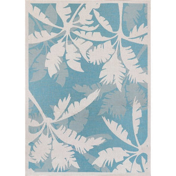 Couristan Monaco Coastal Floral Ivory and Turquoise Indoor/Outdoor Rug, 2'x3'7"