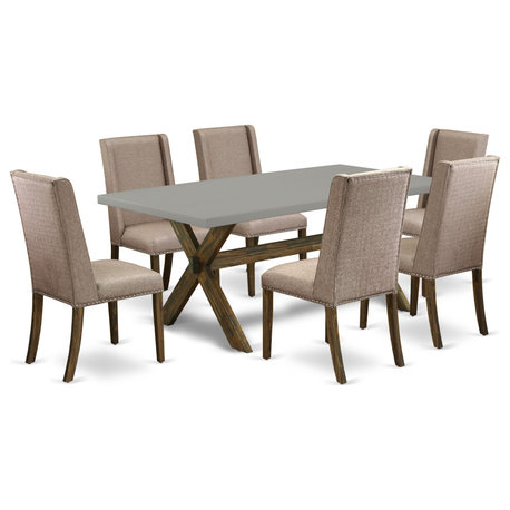 X797Fl716-7, 7-Piece Set, 6 Chairs and Small Table Hardwood Frame