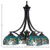 4 Light Chandelier, Matte Black Finish With 7" Turquoise Cypress Tiffany Glass