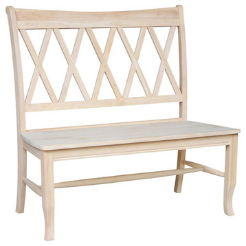 Farmhouse Dining Bench, Rubberwood Construction With X-Shaped Back, Unfinished