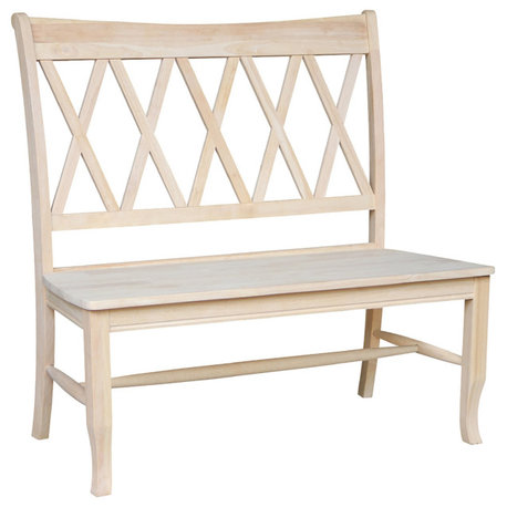 Farmhouse Dining Bench, Unfinished Rubberwood with X-Back Design
