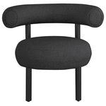 Meridian Furniture - Bordeaux Boucle Fabric Upholstered Accent Chair, Black, Matte Black Finish - Get comfortable in this Bordeaux boucle fabric accent chair. This curvy chair features a back that hugs and provides support to your back while you hang out and get cozy. The soft black boucle fabric is soft to the touch, providing a welcoming spot for you to relax and unwind. A black matte finish on the iron legs gives this chair a touch of modish charm.