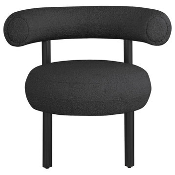 Bordeaux Boucle Fabric Upholstered Accent Chair, Black, Matte Black Finish