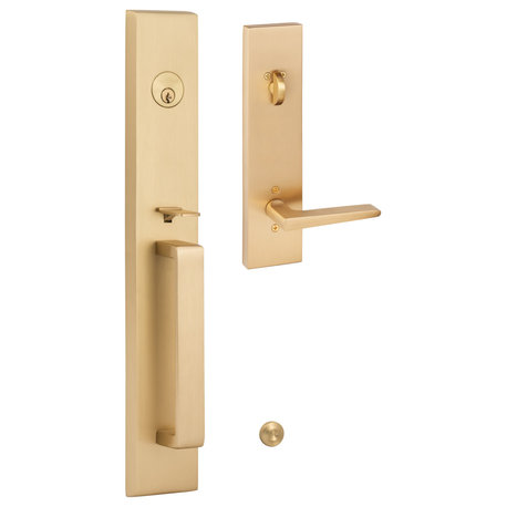 Ridgecrest Vail Handle Set With Basel Lever Interior Trim, Satin Brass