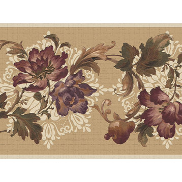 Flowers, Leaves Peel and Stick Wallpaper Border 15'x7"