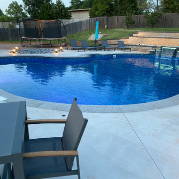 Custom Lagoon shaped polymer vinyl liner pool with Multi-level Waterfall