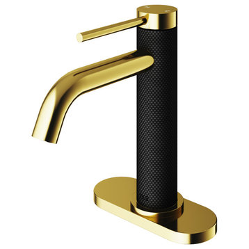 VIGO Madison cFiber© Single Hole Faucet With Deck Plate, Matte Gold/Matte Black