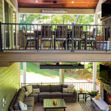 Two Tiered Covered Deck with Fireplaces