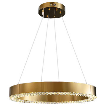 Gold crystal ceiling chandelier for living room, dining room, bedroom, bar, 15.8"