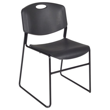 Kee 36" Square Breakroom Table, Maple/ Black and 4 Zeng Stack Chairs, Black