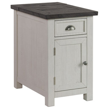 Chairside Table With 1 Drawer And Usb Ports, White/Gray