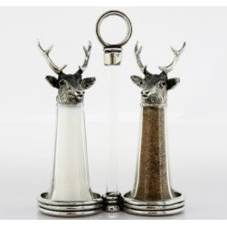 Two Stags Salt and Pepper Shakers in a Tall Stand - Salt And Pepper Shakers And Mills