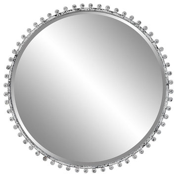 Taza Aged White Round Mirror