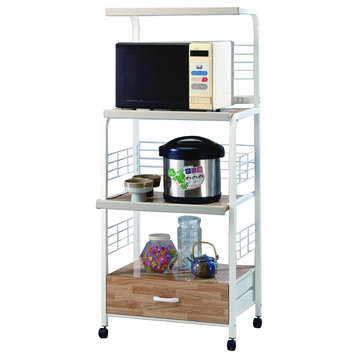 Commodious Kitchen Shelf On Casters, White