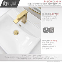 STYLISH 19 3/4'' Rectangular Undermount Porcelain Bathroom Sink Two Overflow