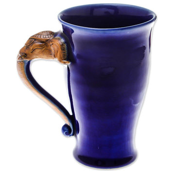 Novica Handmade Elephant Handle In Blue Celadon Ceramic Mug