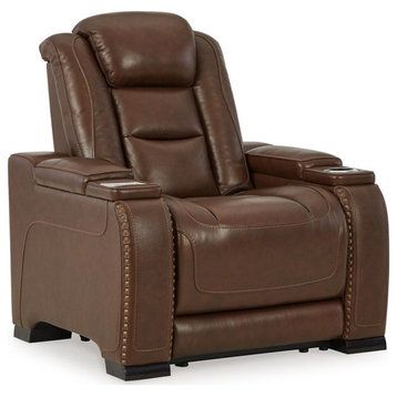 Ashley Furniture The Man-Den Leather Power Recliner with Headrest in Dark Brown