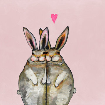 "Bunny Friends - Pale Pink" Stretched Canvas Wall Art by Eli Halpin