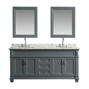 DEC059D-G-WT Hudson 72" Double Sink Vanity Set in Gray with Marble Top