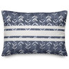 Navy with White Stripes and Leaves 14x20 Outdoor Throw Pillow