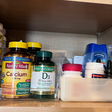 Vitamins and pain relievers kept in kitchen