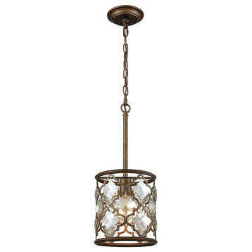 Armand 1-Light Pendant, Weathered Bronze With Champagne Plated Crystal
