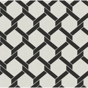 2971-86310 Payton Hexagon Trellis Wallpaper with Linked Sharp Twist in Black
