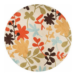 Cosmopolitan Parchment and Multicolor Floral Round Rug - Rugs