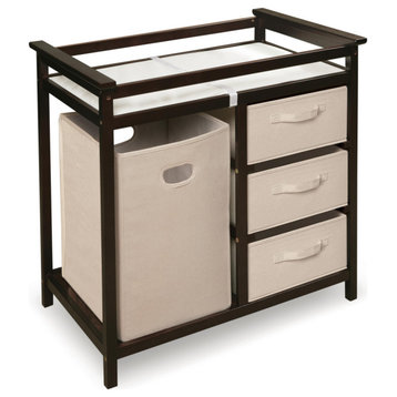 Modern Changing Table With 3 Baskets and Hamper, Espresso